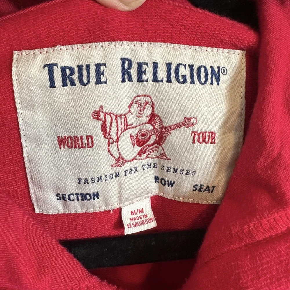 True Religion Hoodie Pullover Mirror Logo Buddha‎ Graphic Ruby Red M Streetwear